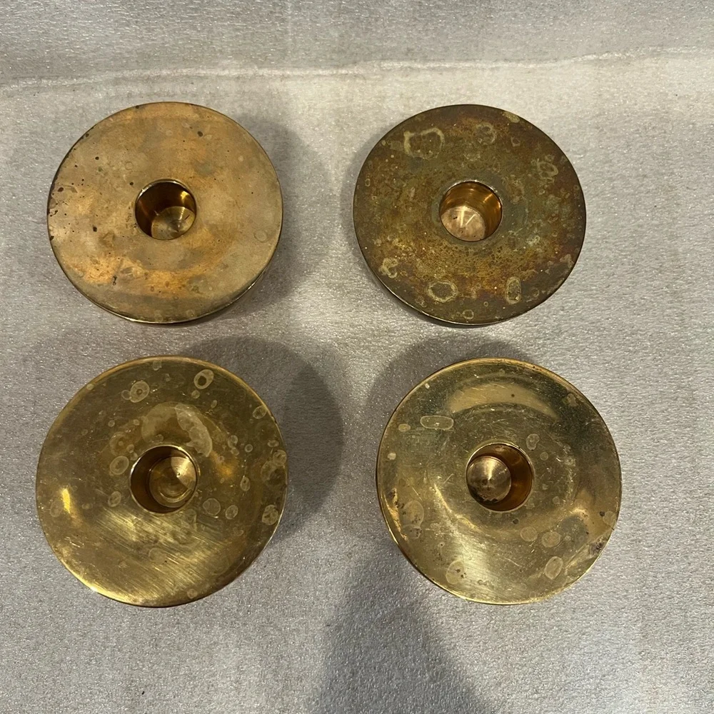 4 Crate and Barrel Orb Mid Century Modern Solid Brass Candlestick Holder RARE